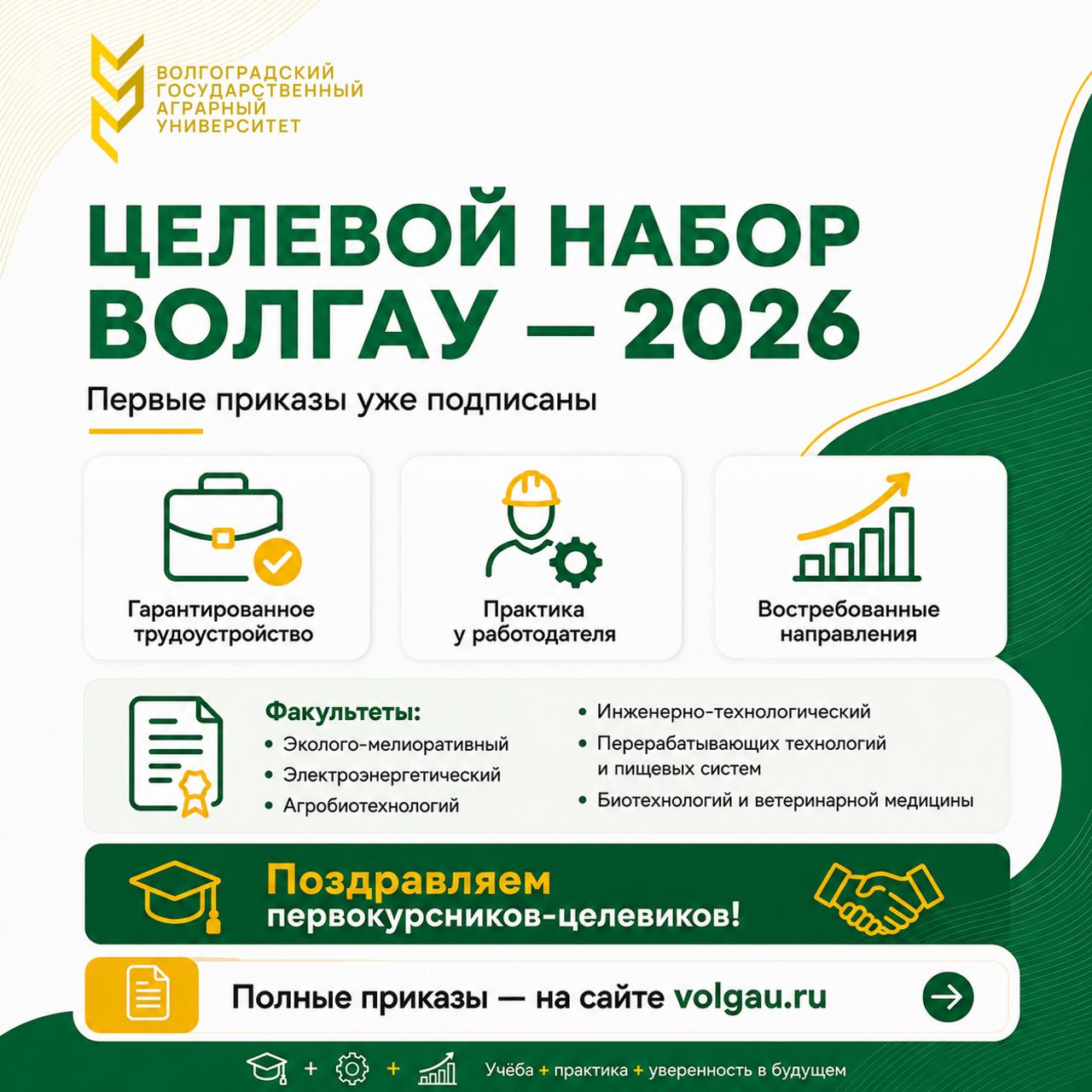 Целевой набор в ВолГАУ — 2026: первые приказы уже подписаны
